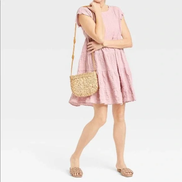 Knox Rose Women's Flutter Short Sleeve Textured Tiered A-Line Dress NWT - Picture 4 of 4